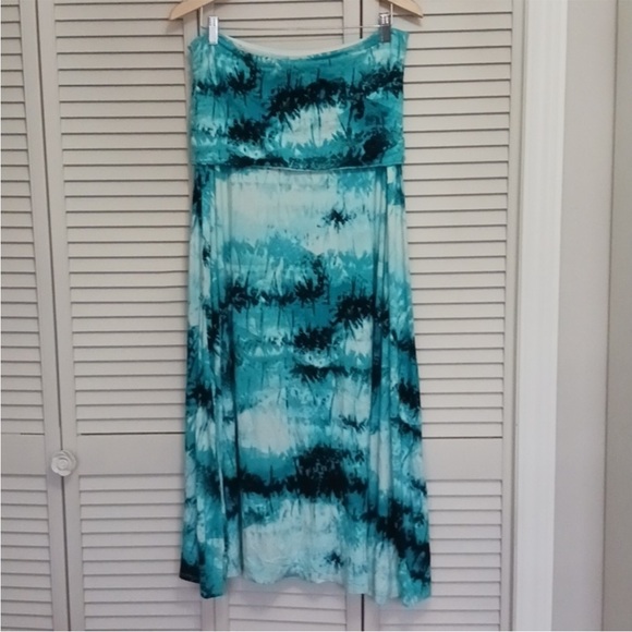 Ricki's Strapless Convertable Maxi Dress, Blue Tie Dye, Size Lange - Picture 1 of 5